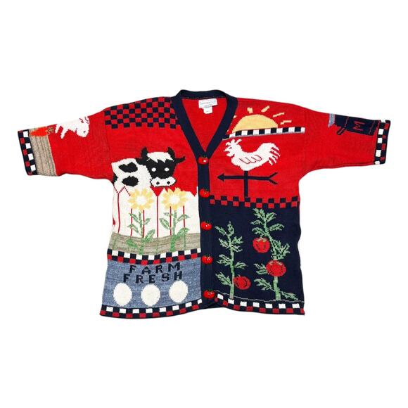 Sweater Loft Vintage 90s Made in USA Farm Short Sleeve Cardigan Sweater Small - Picture 1 of 6